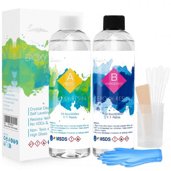 Epoxy Resin kit 600ml/21OZ Crystal Clear Epoxy Resin,Easy Mix 1:1 Ratio Epoxy and Hardener, No Bubble & Yellowing,UV & Heat Resistan for Jewelry Making, Art, Craft Decoration Resin